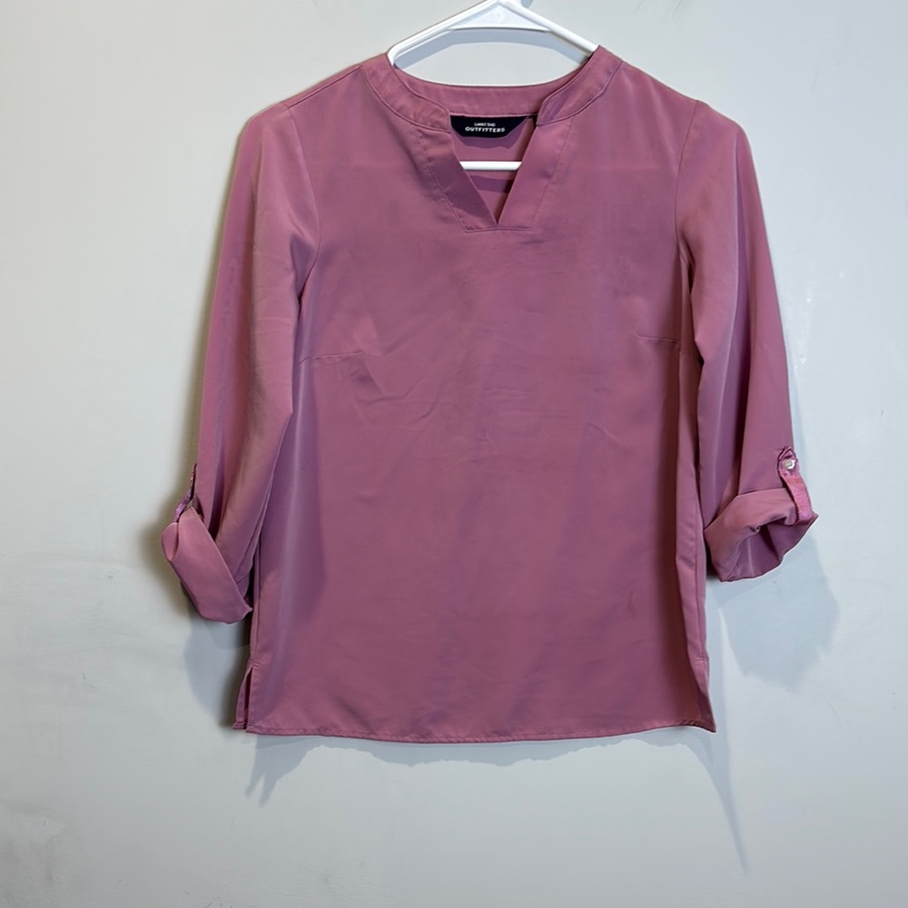 Land’s End Outfitters Long-Sleeve V-Neck Blouse in Pink